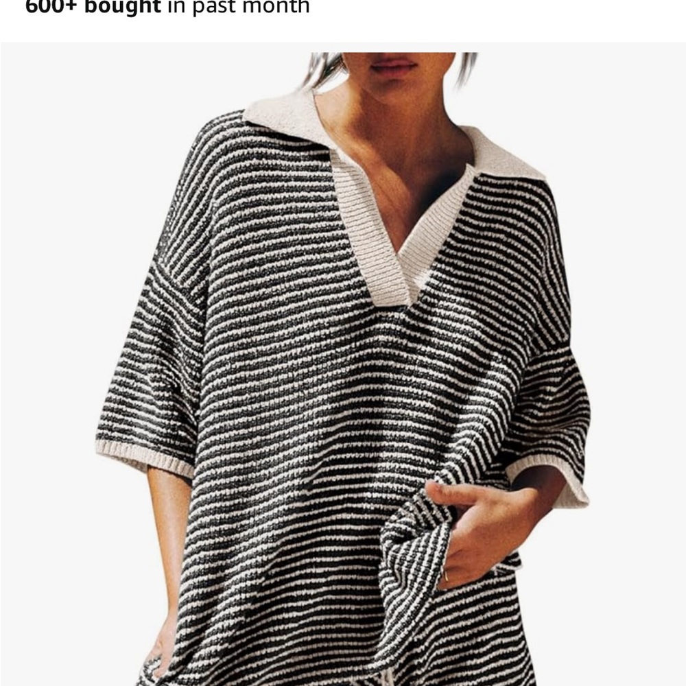 Striped Black and White Knit Two Piece Set